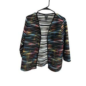 Clara Sun Woo Striped Multicolor Abstract Printed Open Cardigan Jacket Size XL